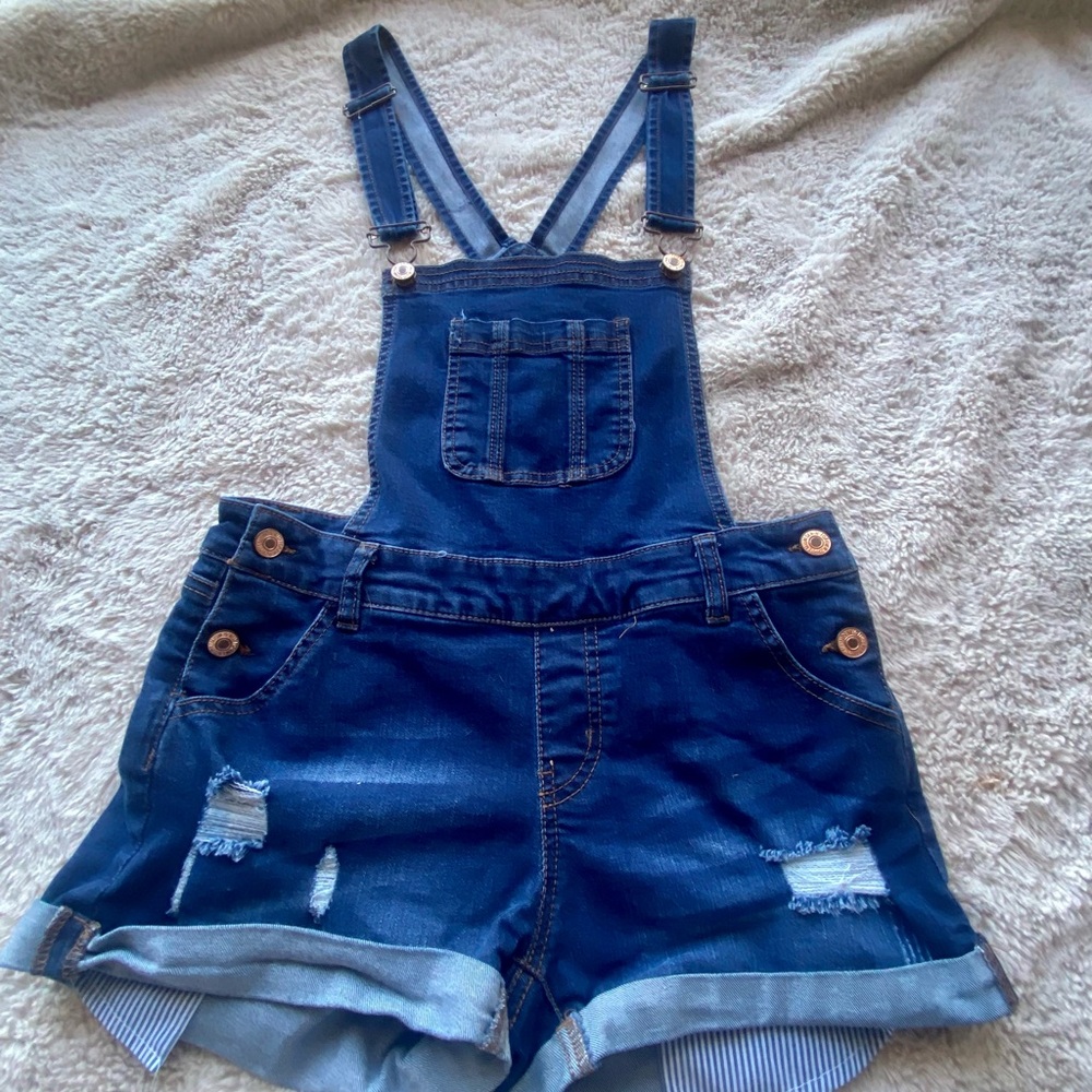 Forever 21 Women’s Denim Short Overalls Y2k Medium Wash Size S